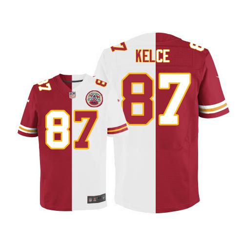Nike Chiefs #87 Travis Kelce Red/White Men's Stitched NFL Elite Split Jersey - Click Image to Close